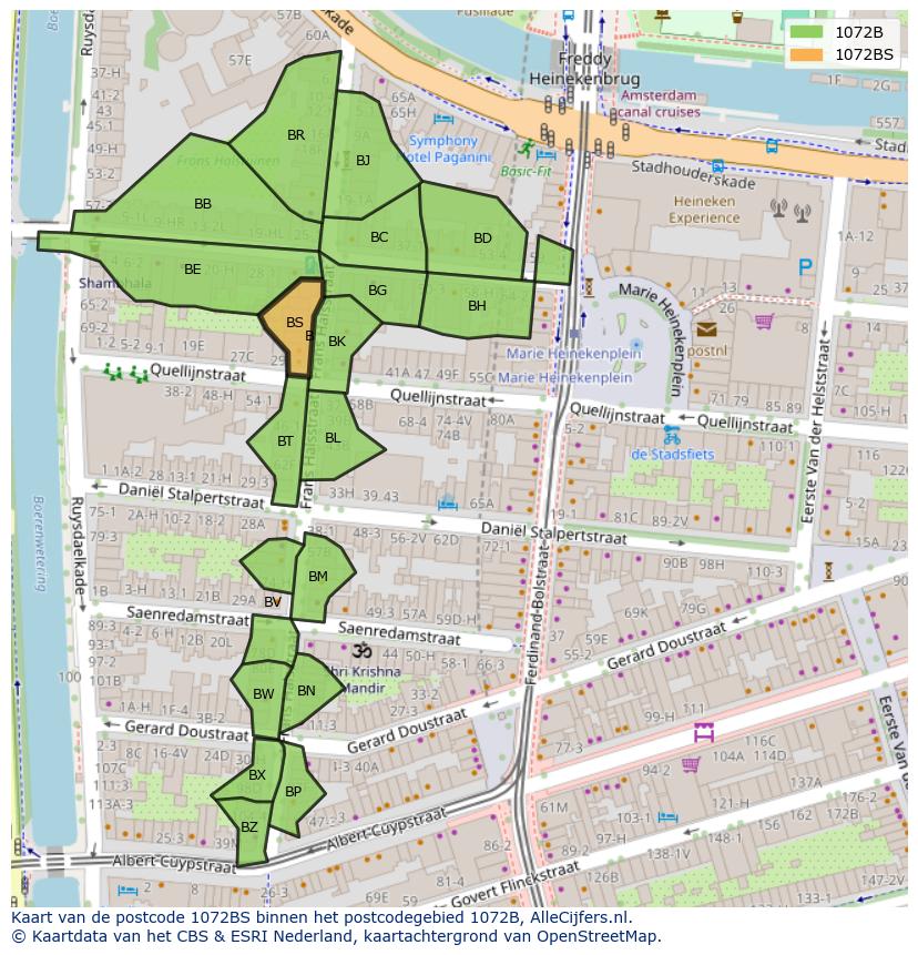 Afbeelding van het postcodegebied 1072 BS op de kaart.