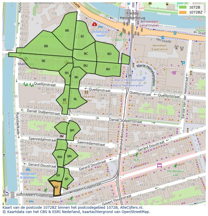 Afbeelding van het postcodegebied 1072 BZ op de kaart.