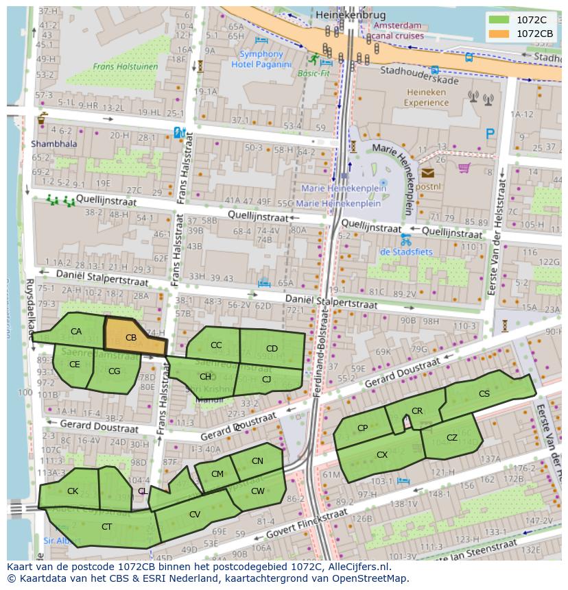 Afbeelding van het postcodegebied 1072 CB op de kaart.