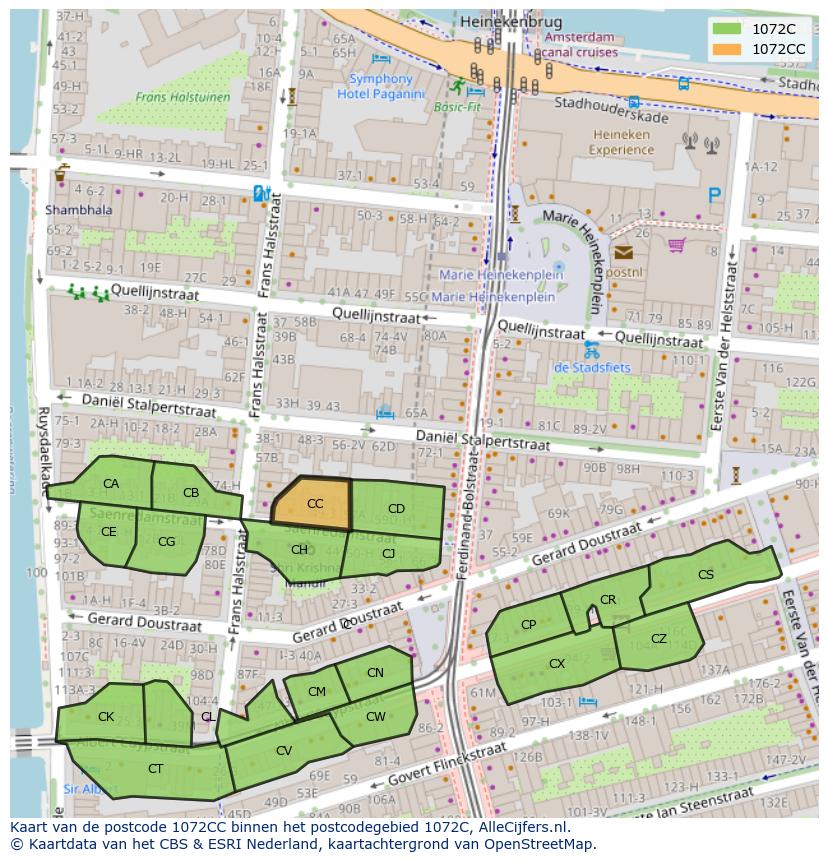 Afbeelding van het postcodegebied 1072 CC op de kaart.