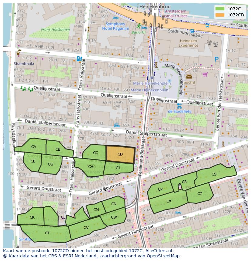 Afbeelding van het postcodegebied 1072 CD op de kaart.