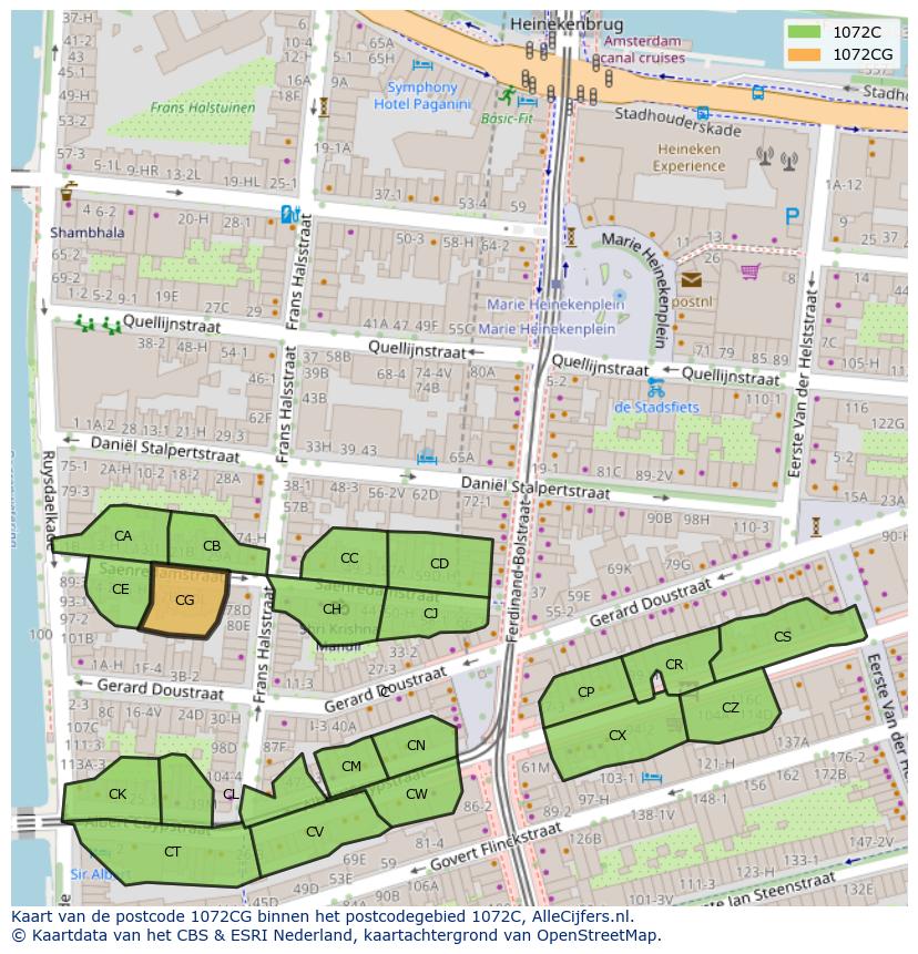 Afbeelding van het postcodegebied 1072 CG op de kaart.