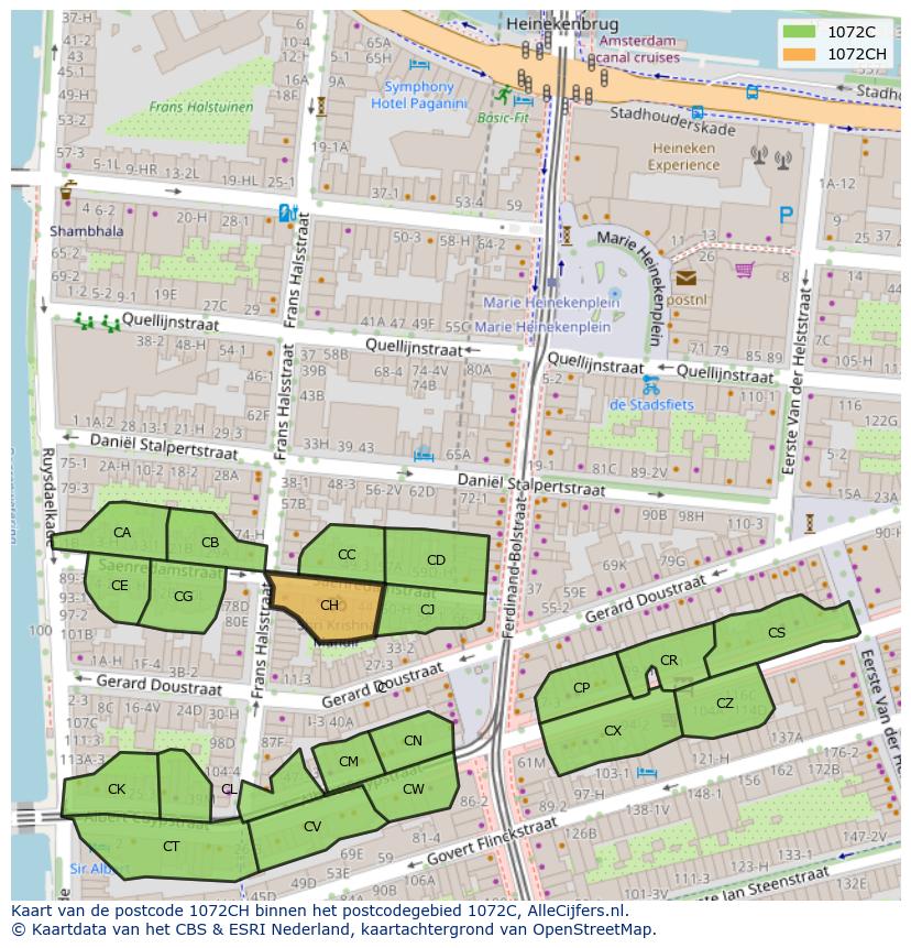 Afbeelding van het postcodegebied 1072 CH op de kaart.