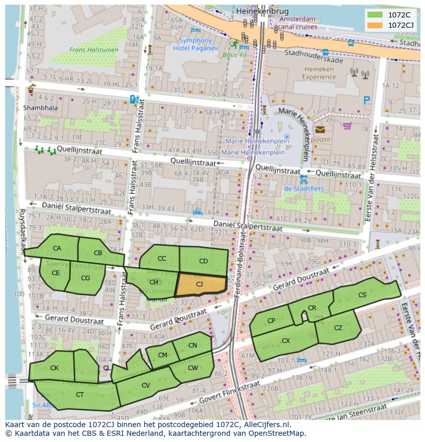 Afbeelding van het postcodegebied 1072 CJ op de kaart.