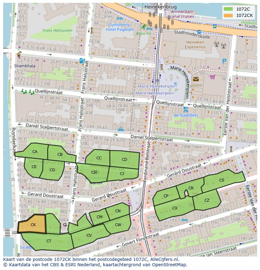 Afbeelding van het postcodegebied 1072 CK op de kaart.