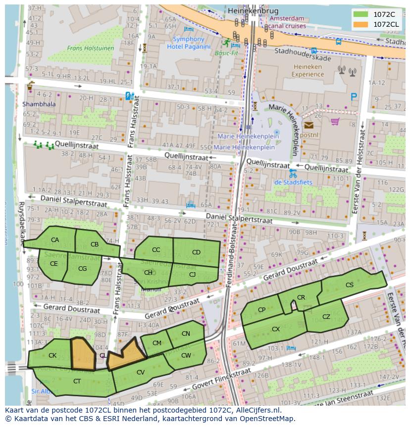 Afbeelding van het postcodegebied 1072 CL op de kaart.