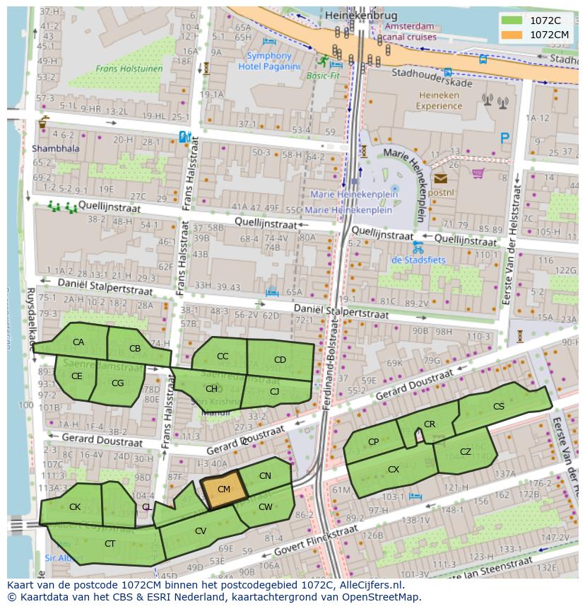 Afbeelding van het postcodegebied 1072 CM op de kaart.