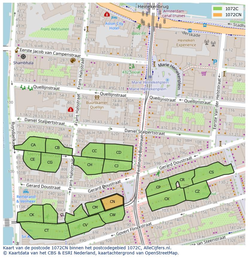 Afbeelding van het postcodegebied 1072 CN op de kaart.