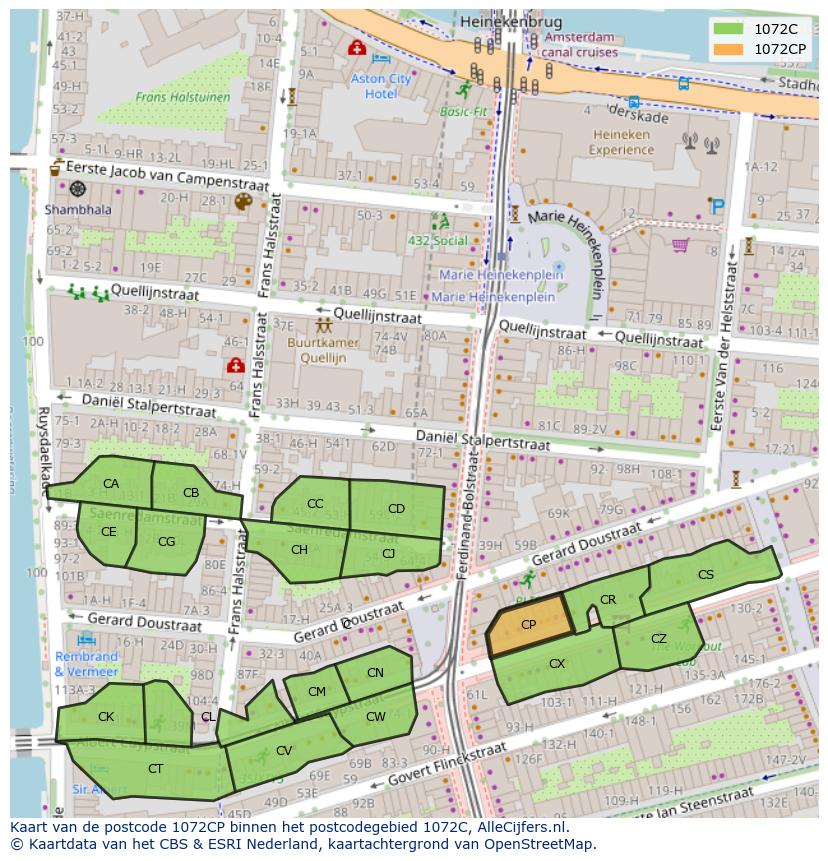 Afbeelding van het postcodegebied 1072 CP op de kaart.