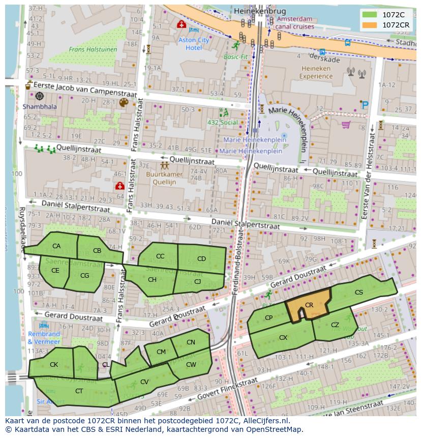 Afbeelding van het postcodegebied 1072 CR op de kaart.