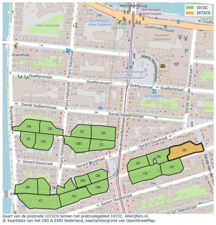 Afbeelding van het postcodegebied 1072 CS op de kaart.