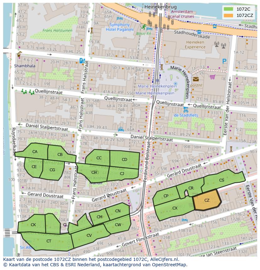 Afbeelding van het postcodegebied 1072 CZ op de kaart.