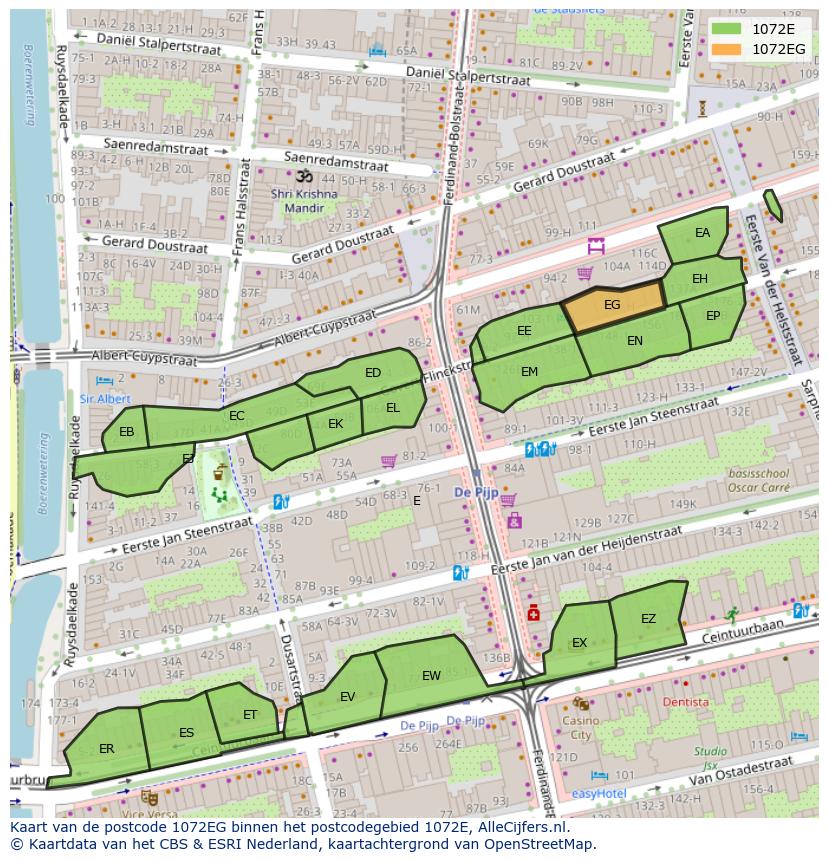 Afbeelding van het postcodegebied 1072 EG op de kaart.