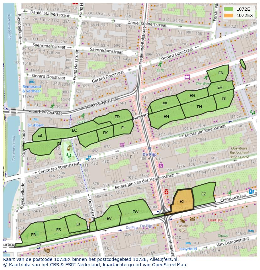 Afbeelding van het postcodegebied 1072 EX op de kaart.