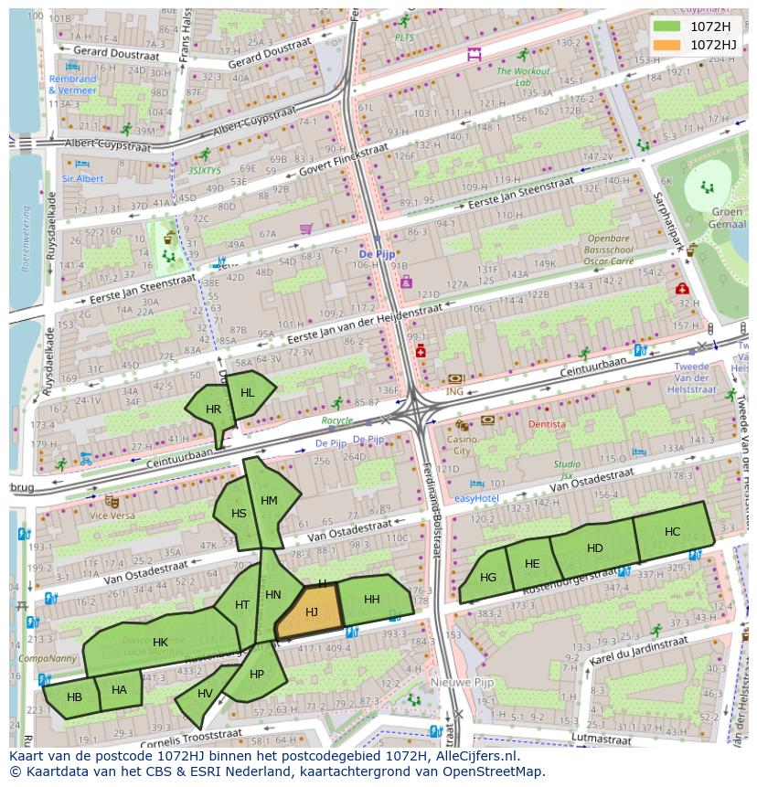 Afbeelding van het postcodegebied 1072 HJ op de kaart.