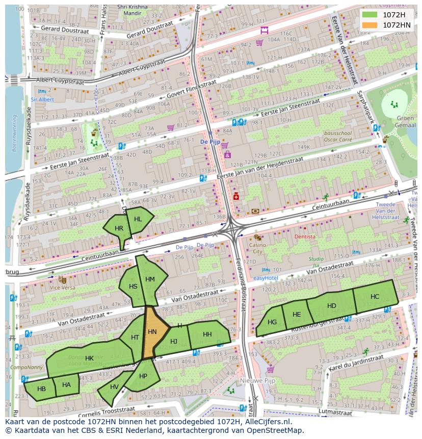 Afbeelding van het postcodegebied 1072 HN op de kaart.