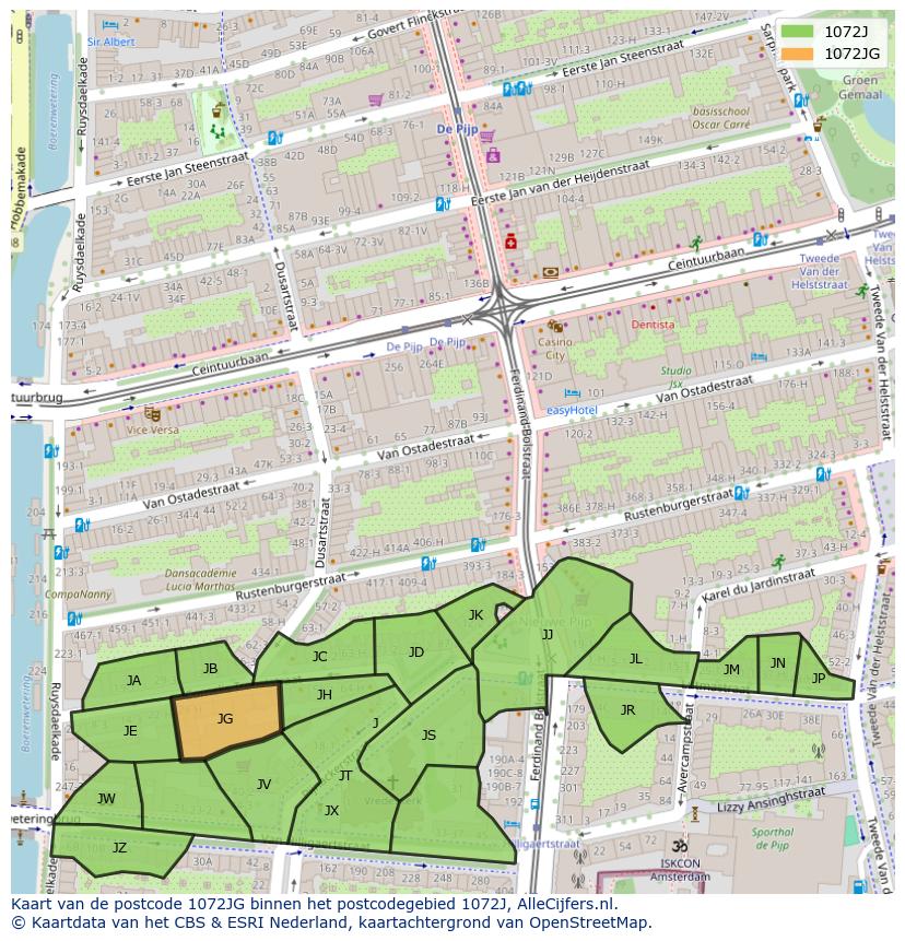 Afbeelding van het postcodegebied 1072 JG op de kaart.