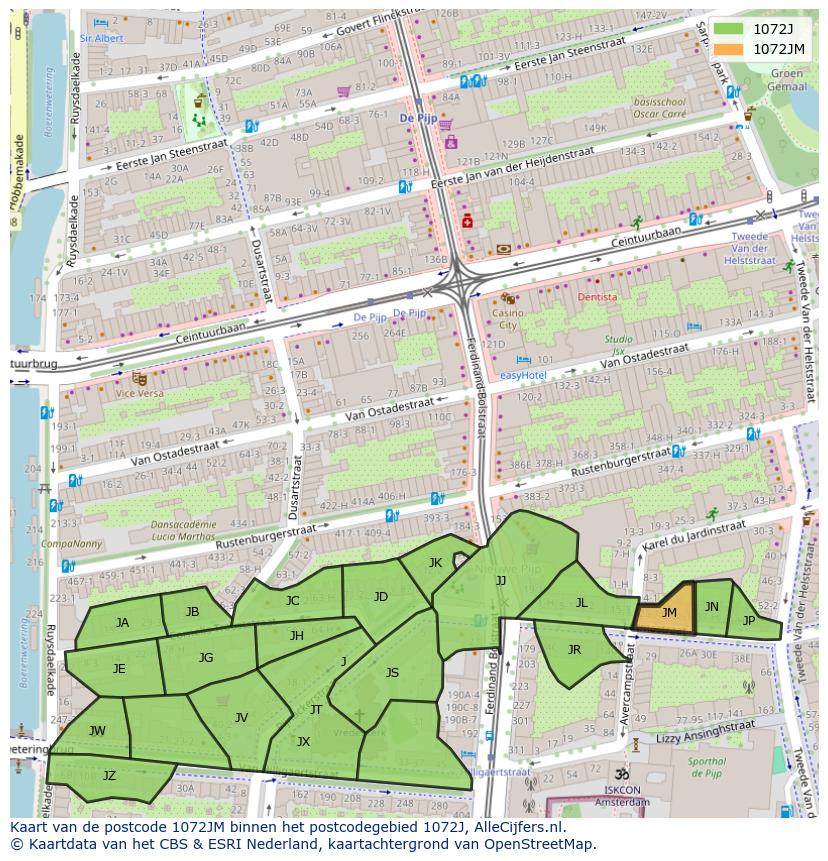 Afbeelding van het postcodegebied 1072 JM op de kaart.