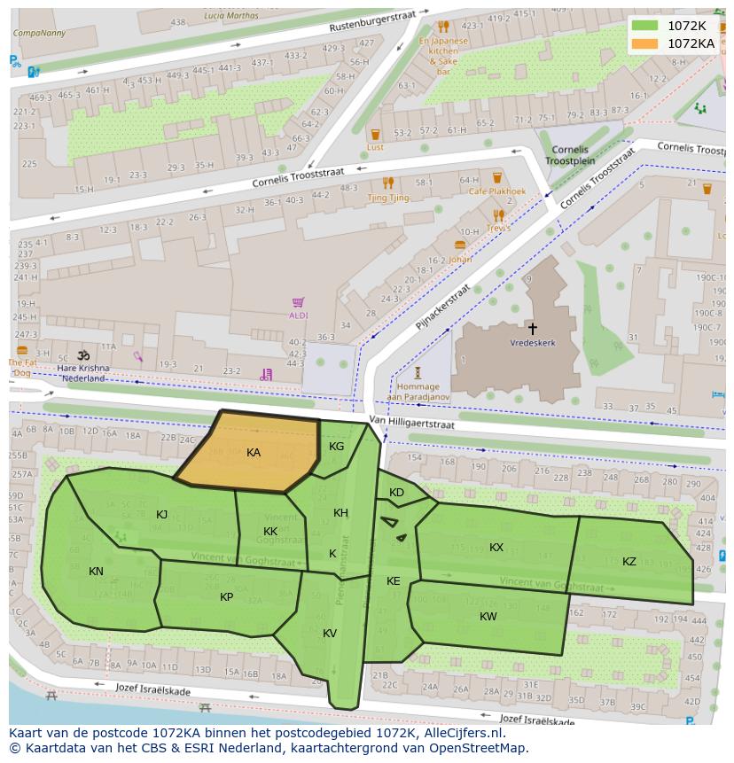 Afbeelding van het postcodegebied 1072 KA op de kaart.