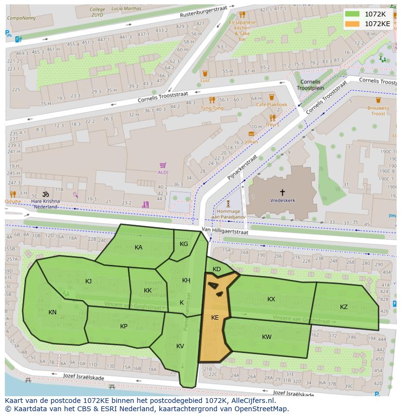 Afbeelding van het postcodegebied 1072 KE op de kaart.