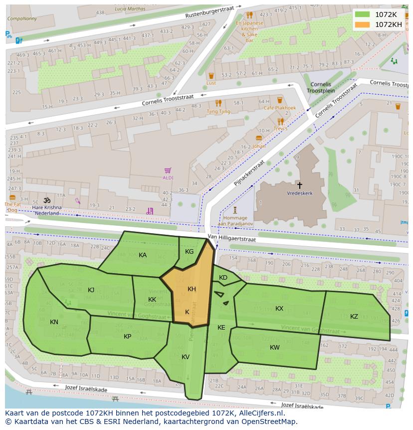 Afbeelding van het postcodegebied 1072 KH op de kaart.