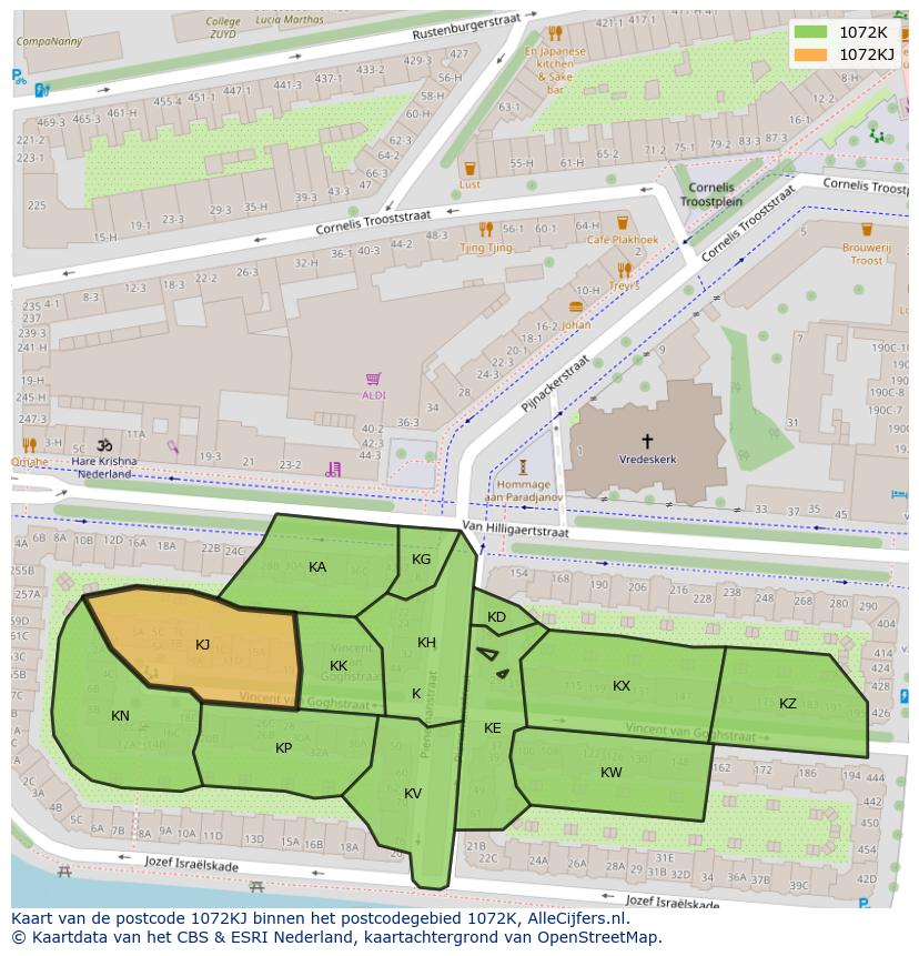 Afbeelding van het postcodegebied 1072 KJ op de kaart.
