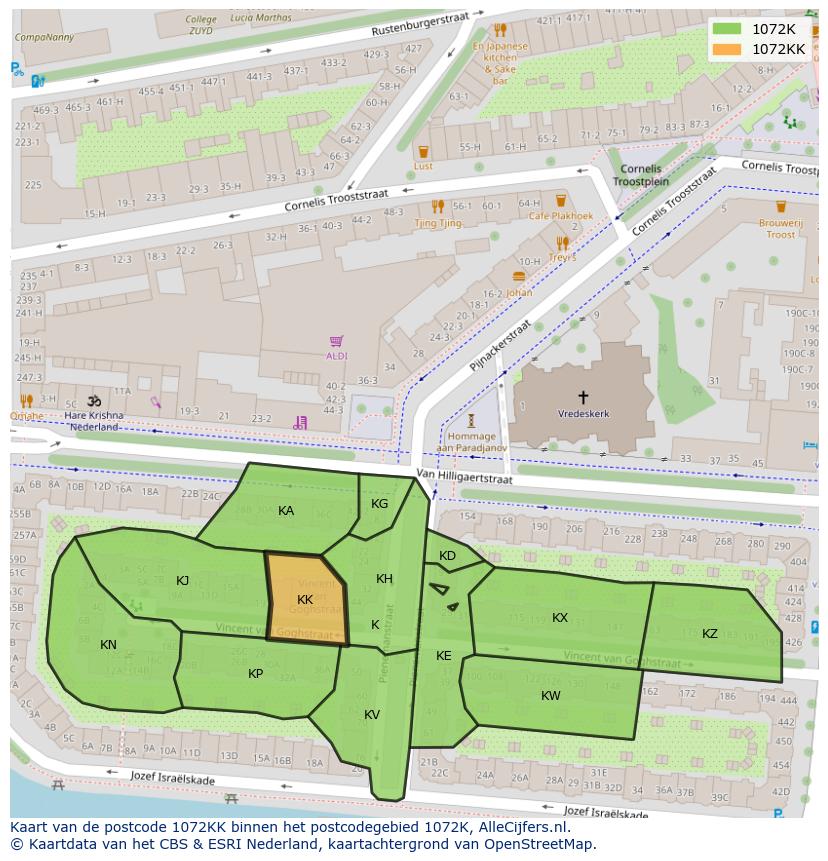 Afbeelding van het postcodegebied 1072 KK op de kaart.