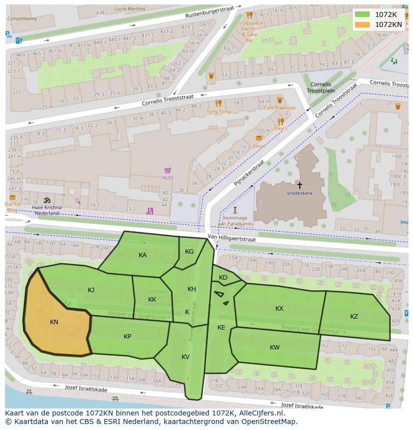 Afbeelding van het postcodegebied 1072 KN op de kaart.