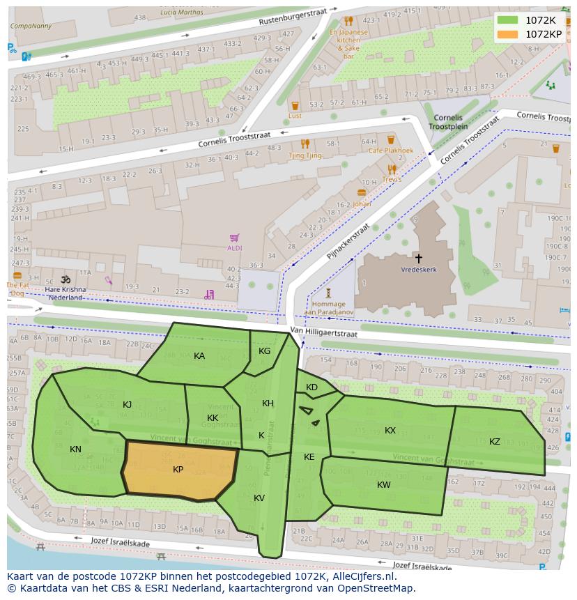 Afbeelding van het postcodegebied 1072 KP op de kaart.