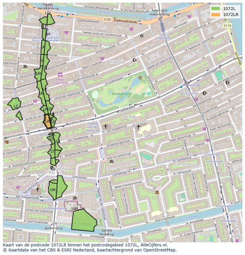 Afbeelding van het postcodegebied 1072 LR op de kaart.