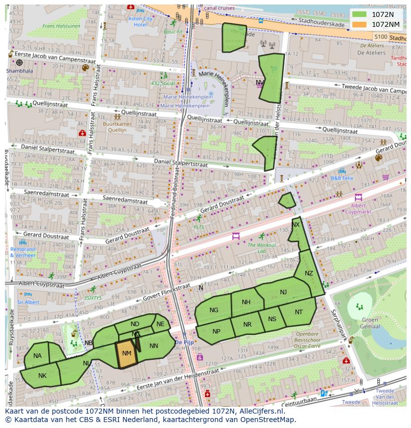 Afbeelding van het postcodegebied 1072 NM op de kaart.