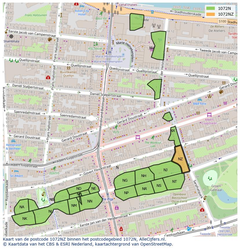 Afbeelding van het postcodegebied 1072 NZ op de kaart.