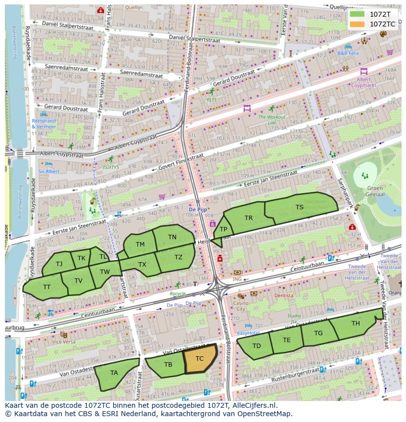 Afbeelding van het postcodegebied 1072 TC op de kaart.