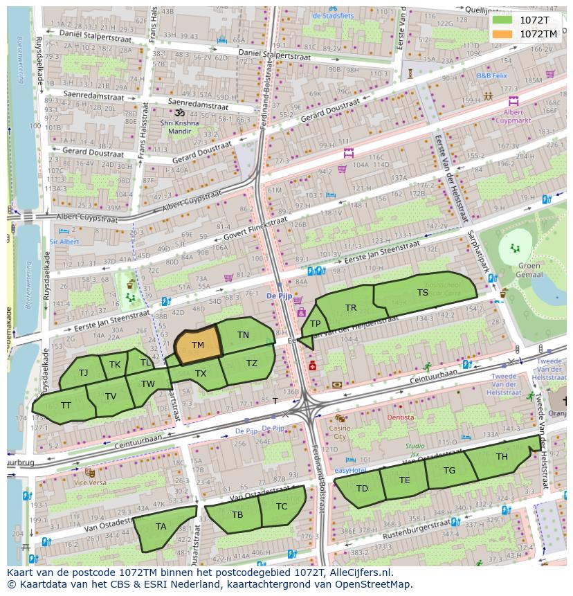 Afbeelding van het postcodegebied 1072 TM op de kaart.
