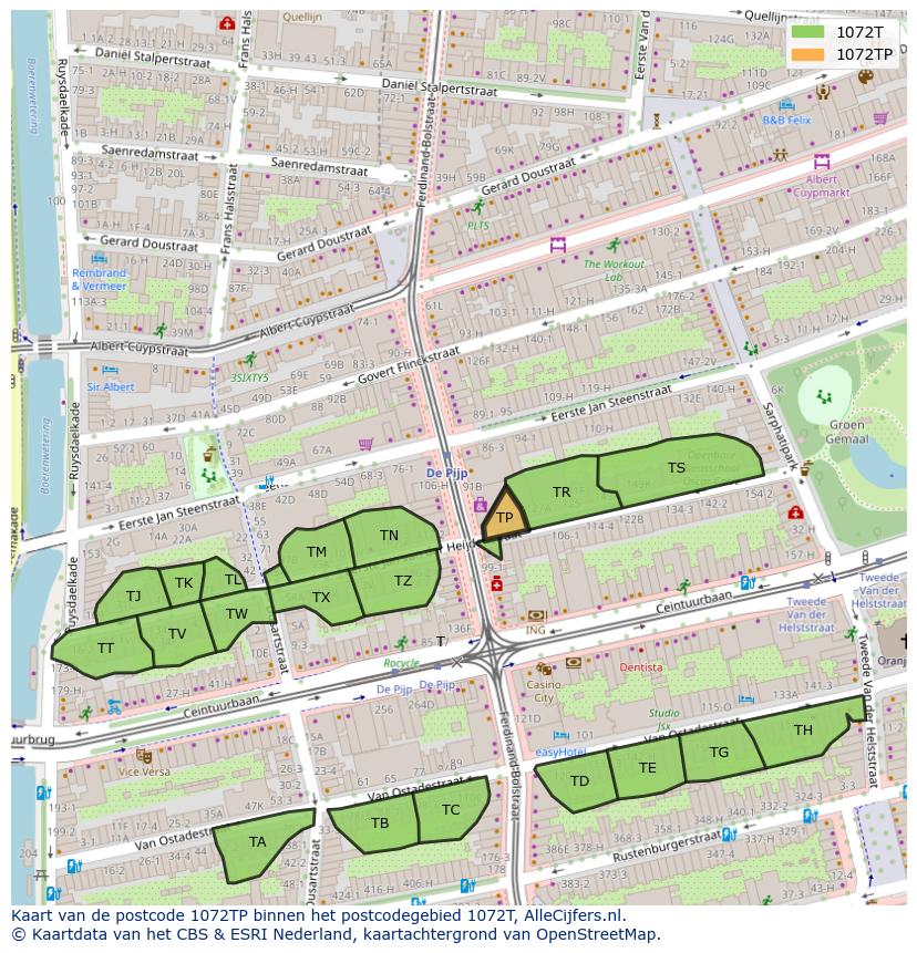 Afbeelding van het postcodegebied 1072 TP op de kaart.