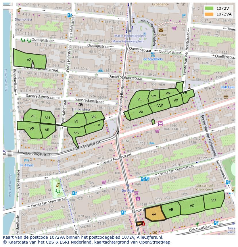 Afbeelding van het postcodegebied 1072 VA op de kaart.