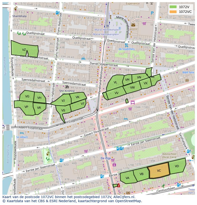 Afbeelding van het postcodegebied 1072 VC op de kaart.