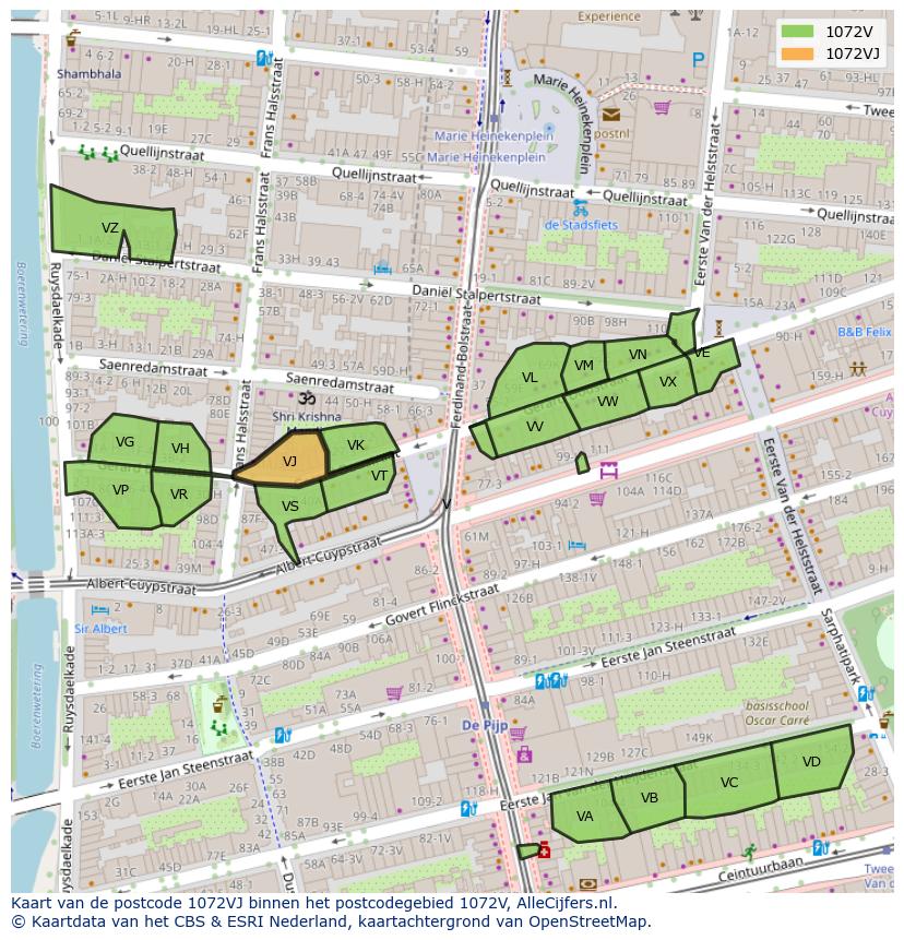 Afbeelding van het postcodegebied 1072 VJ op de kaart.
