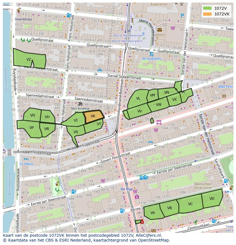 Afbeelding van het postcodegebied 1072 VK op de kaart.