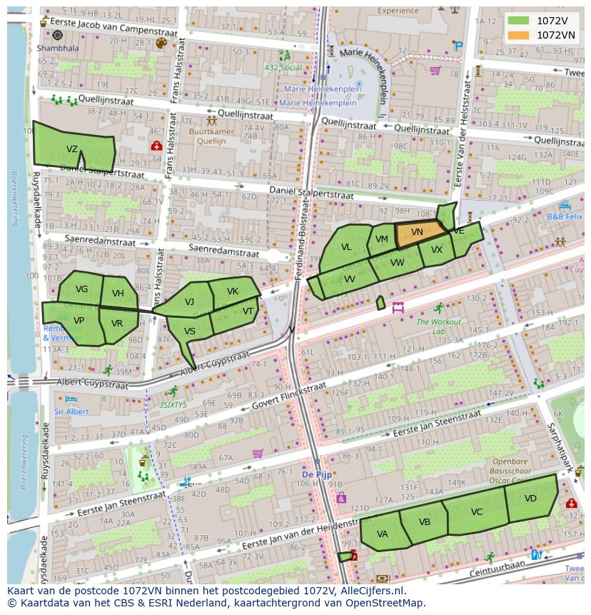 Afbeelding van het postcodegebied 1072 VN op de kaart.
