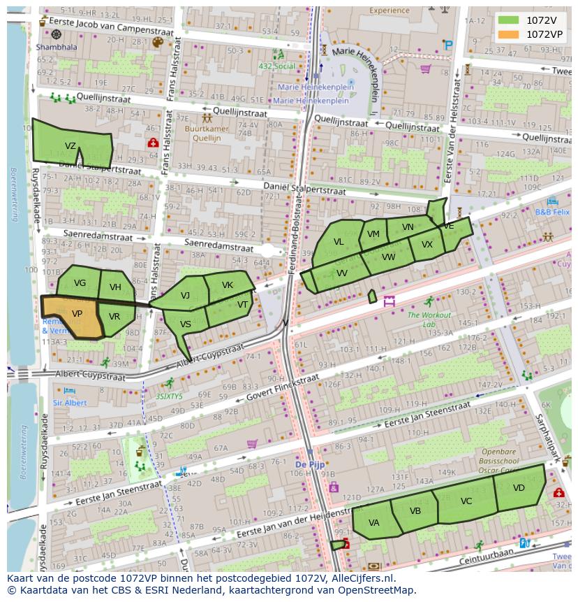 Afbeelding van het postcodegebied 1072 VP op de kaart.