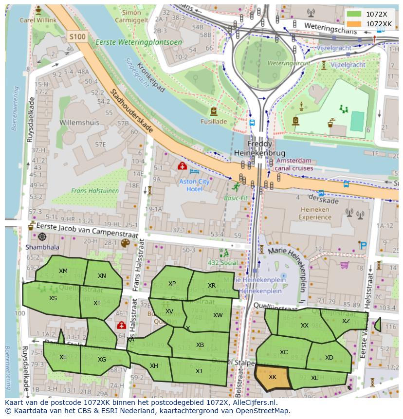 Afbeelding van het postcodegebied 1072 XK op de kaart.