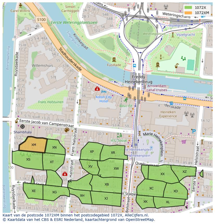 Afbeelding van het postcodegebied 1072 XM op de kaart.