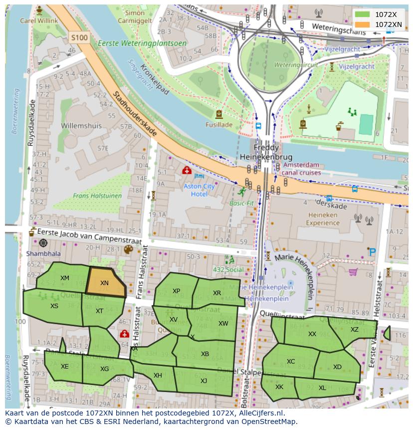 Afbeelding van het postcodegebied 1072 XN op de kaart.