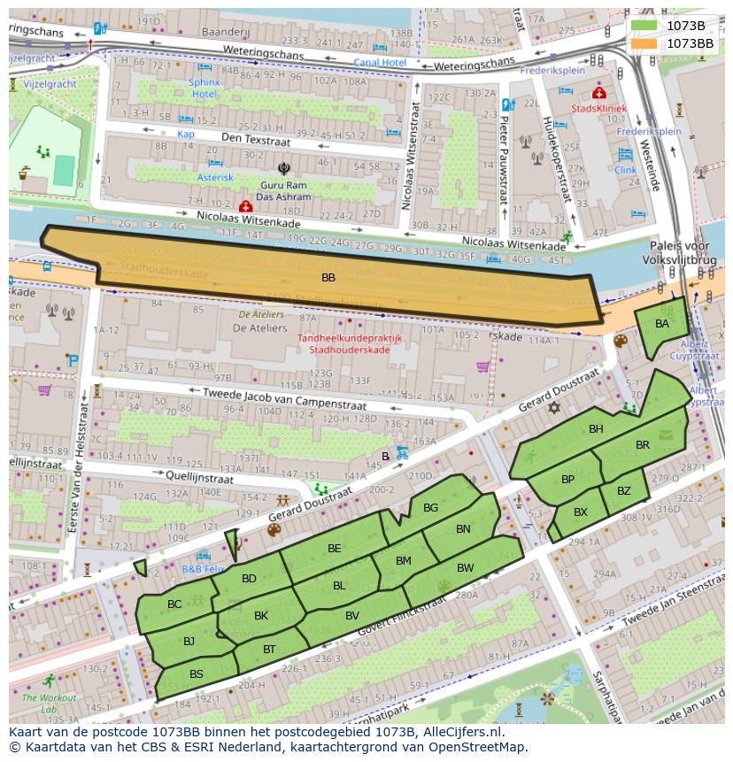 Afbeelding van het postcodegebied 1073 BB op de kaart.