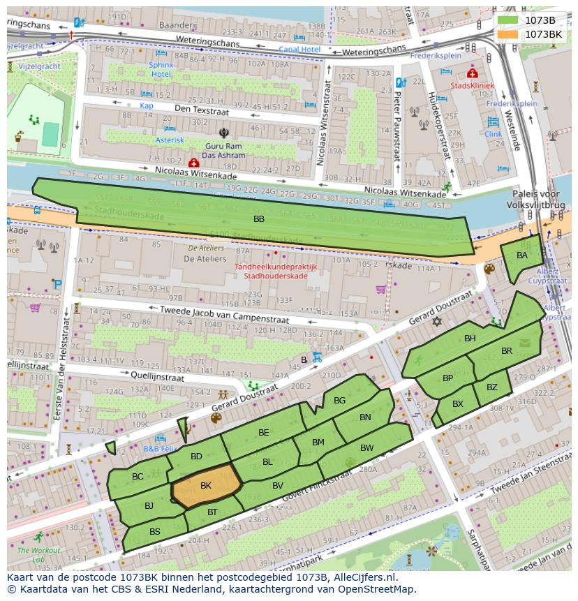 Afbeelding van het postcodegebied 1073 BK op de kaart.