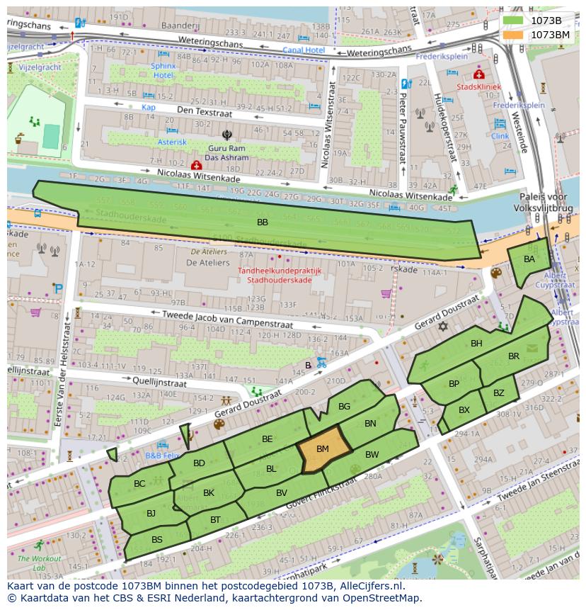 Afbeelding van het postcodegebied 1073 BM op de kaart.