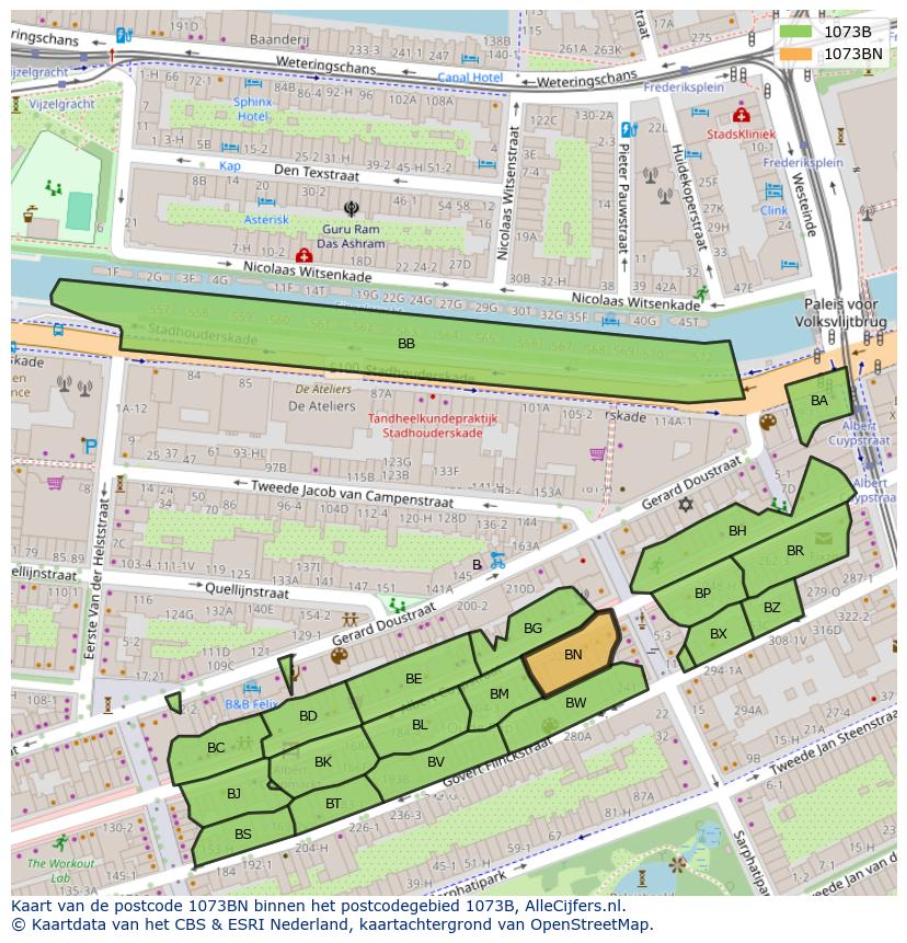 Afbeelding van het postcodegebied 1073 BN op de kaart.