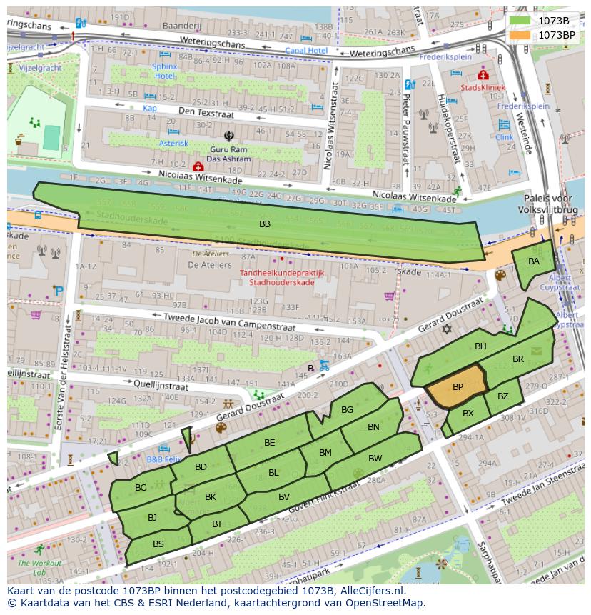 Afbeelding van het postcodegebied 1073 BP op de kaart.
