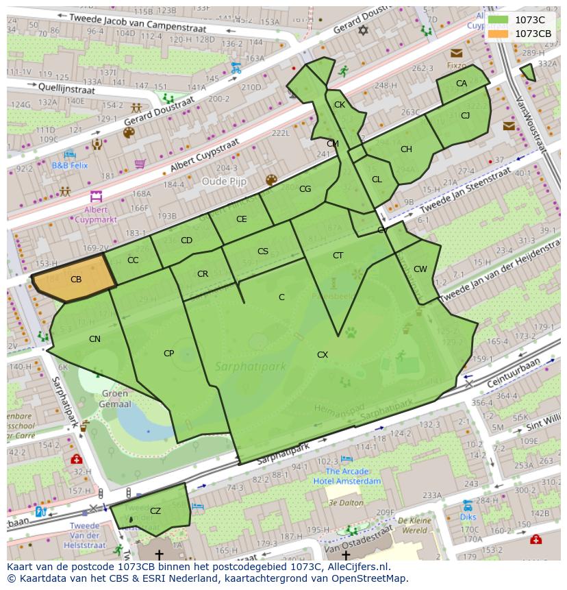 Afbeelding van het postcodegebied 1073 CB op de kaart.